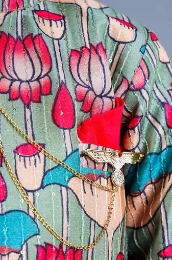 Multi Color Lotus Print Sherwani Kurta Set