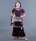 Wine Embroidered Velvet Sharara Set