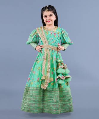Mint Green Embroidered Pleated Anarkali Set 1