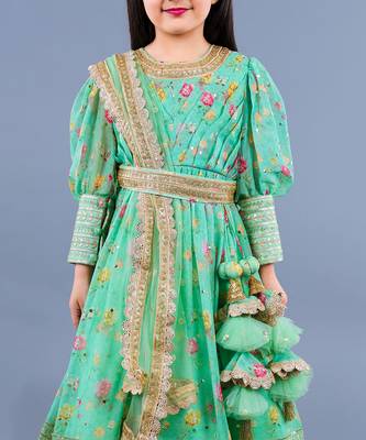Mint Green Embroidered Pleated Anarkali Set 2