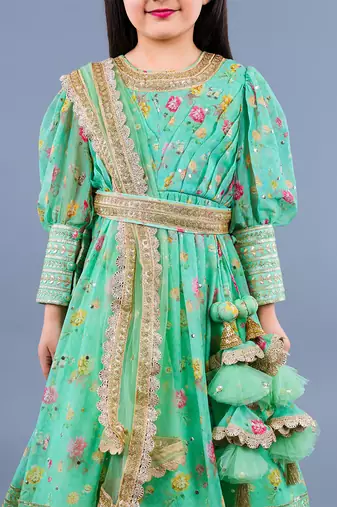 Mint Green Embroidered Pleated Anarkali Set