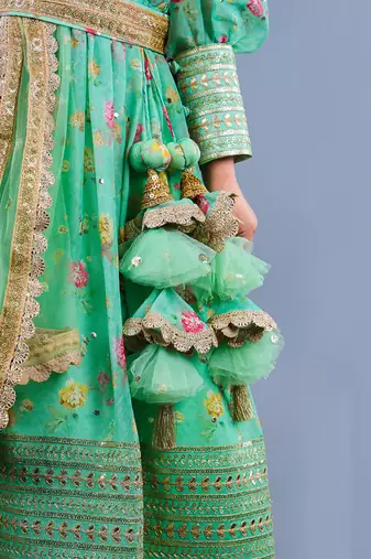 Mint Green Embroidered Pleated Anarkali Set