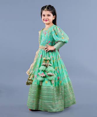 Mint Green Embroidered Pleated Anarkali Set 4
