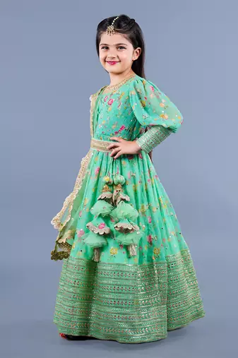 Mint Green Embroidered Pleated Anarkali Set