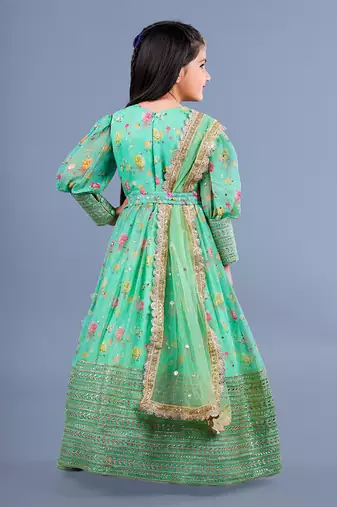 Mint Green Embroidered Pleated Anarkali Set