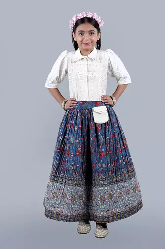 White Floral Embroidered Skirt Set