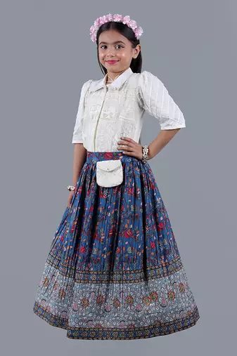 White Floral Embroidered Skirt Set
