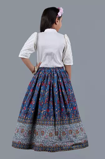White Floral Embroidered Skirt Set