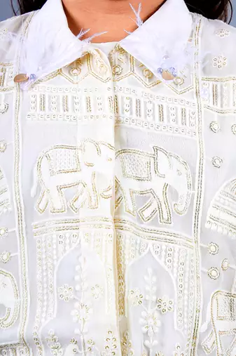 White Floral Embroidered Skirt Set