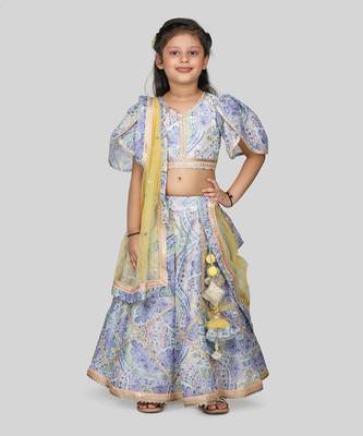 Blue Floral Print Lehenga Set 1