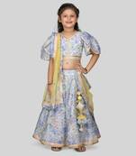 Blue Floral Print Lehenga Set