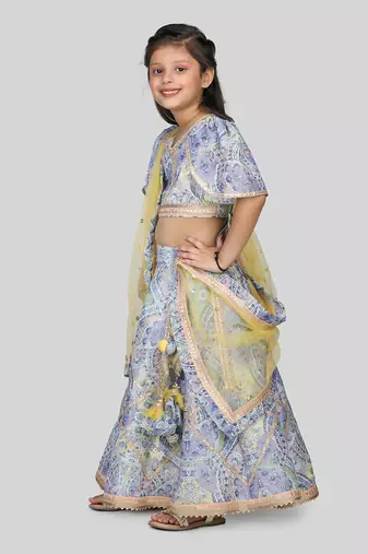 Blue Floral Print Lehenga Set