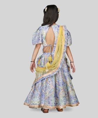 Blue Floral Print Lehenga Set 3