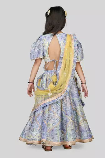Blue Floral Print Lehenga Set
