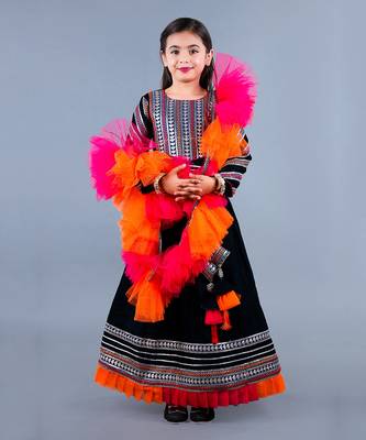 Black Embroidered Velvet Lehenga Set 1