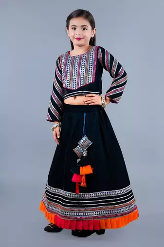Black Embroidered Velvet Lehenga Set