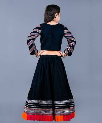 Black Embroidered Velvet Lehenga Set 4