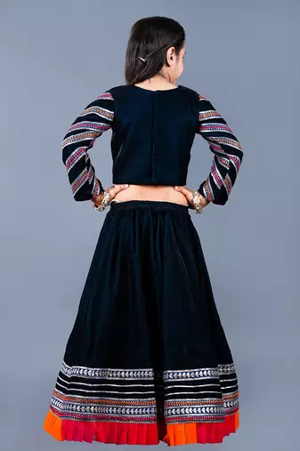 Black Embroidered Velvet Lehenga Set