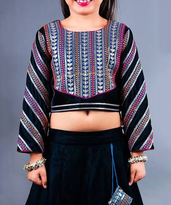 Black Embroidered Velvet Lehenga Set 5