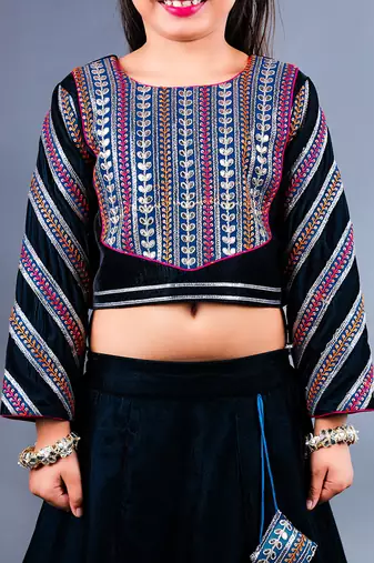 Black Embroidered Velvet Lehenga Set