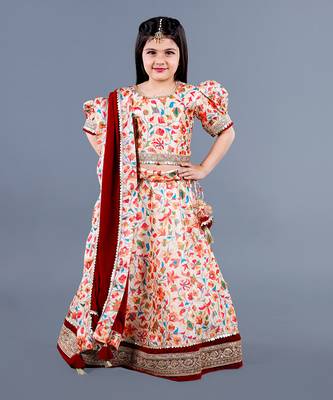 Beige Floral Pattern Lehenga Set 1