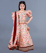 Beige Floral Pattern Lehenga Set