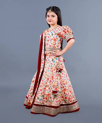 Beige Floral Pattern Lehenga Set 2