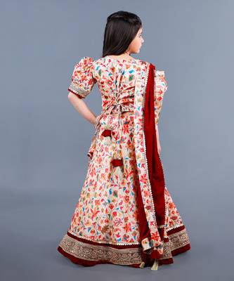 Beige Floral Pattern Lehenga Set 3