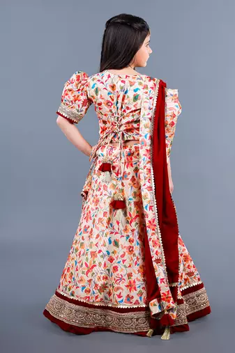Beige Floral Pattern Lehenga Set