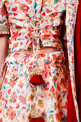 Beige Floral Pattern Lehenga Set