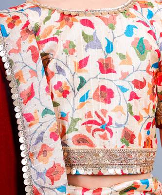 Beige Floral Pattern Lehenga Set 5