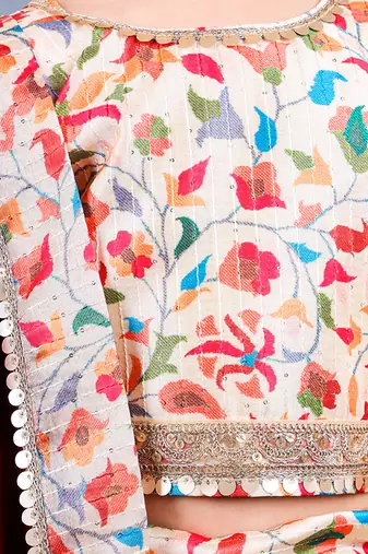 Beige Floral Pattern Lehenga Set