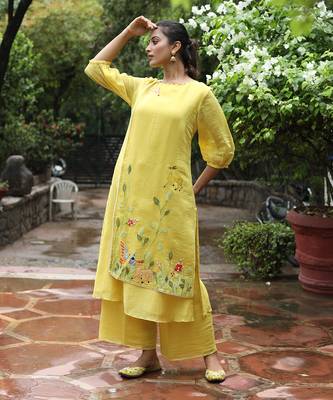 Yellow Double Layered Kurta Set 3