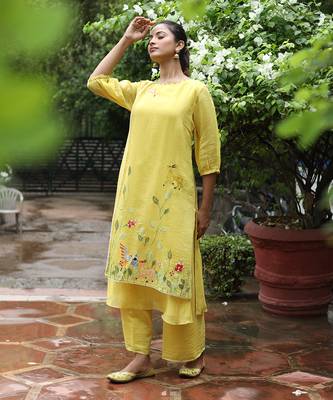 Yellow Double Layered Kurta Set 7