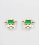 Gold Finish Diamond & Emerald Stud Earrings