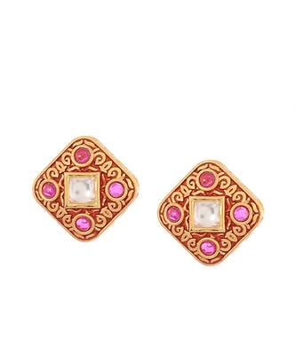 Gold Finish Hand Painted Meenakari Earrings 1