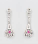 White Finish Diamond & Ruby Dangler Earrings