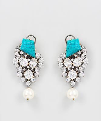 White Finish Aqua Stone Dangler Earrings 1