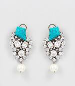 White Finish Aqua Stone Dangler Earrings
