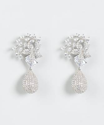 White Finish Diamond Stud Earrings 1