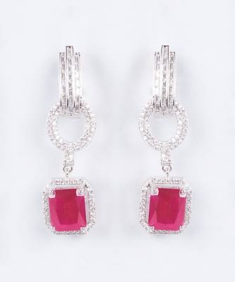 White Rhodium Finish Long Earrings 1