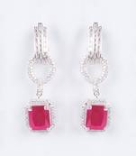 White Rhodium Finish Long Earrings