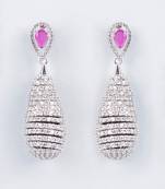 White Rhodium Finish Earrings With Diamonds