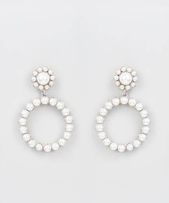 White Finish Diamond & Pearl Hoop Earrings 1