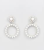 White Finish Diamond & Pearl Hoop Earrings