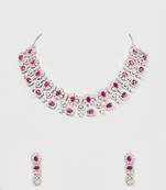 White Finish American Diamond & Ruby Stone Necklace Set