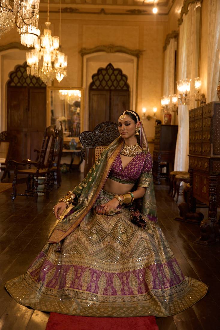 SHADED BROWN WITH TUSSER Embroidered Silk Traditional Lehnga Choli with Blouse Free Size