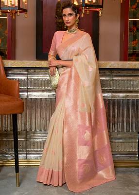 Cream Keith Linen Festive Wear Weaving Saree Collection 1