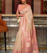 Cream Keith Linen Festive Wear Weaving Saree Collection