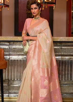 Cream Keith Linen Festive Wear Weaving Saree Collection 2